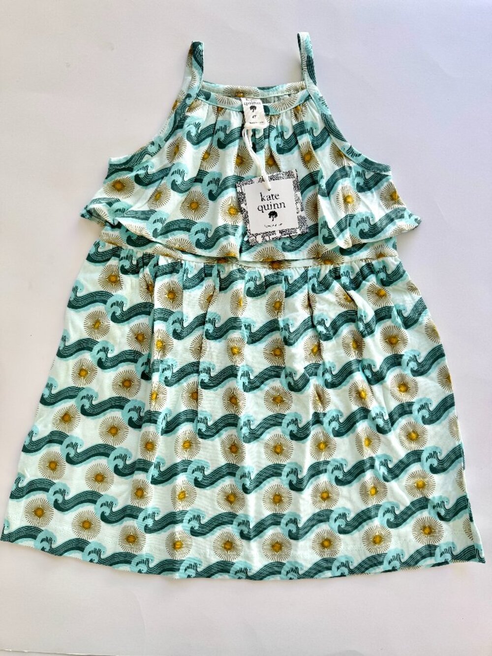 NWT Kate Quinn Girls Sun & Waves Print Dress Sz 4T Teal Sundress